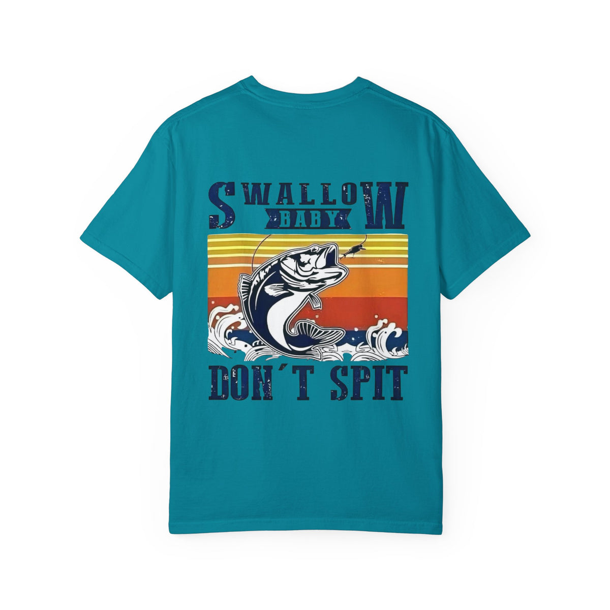 Swallow Baby Don't Spit Fishing Graphic T-Shirt | Retro Sunset Bass Design