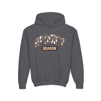 Spooky Season Youth Hoodie — Leopard Print "Spooky Season" Fall Sweatshirt