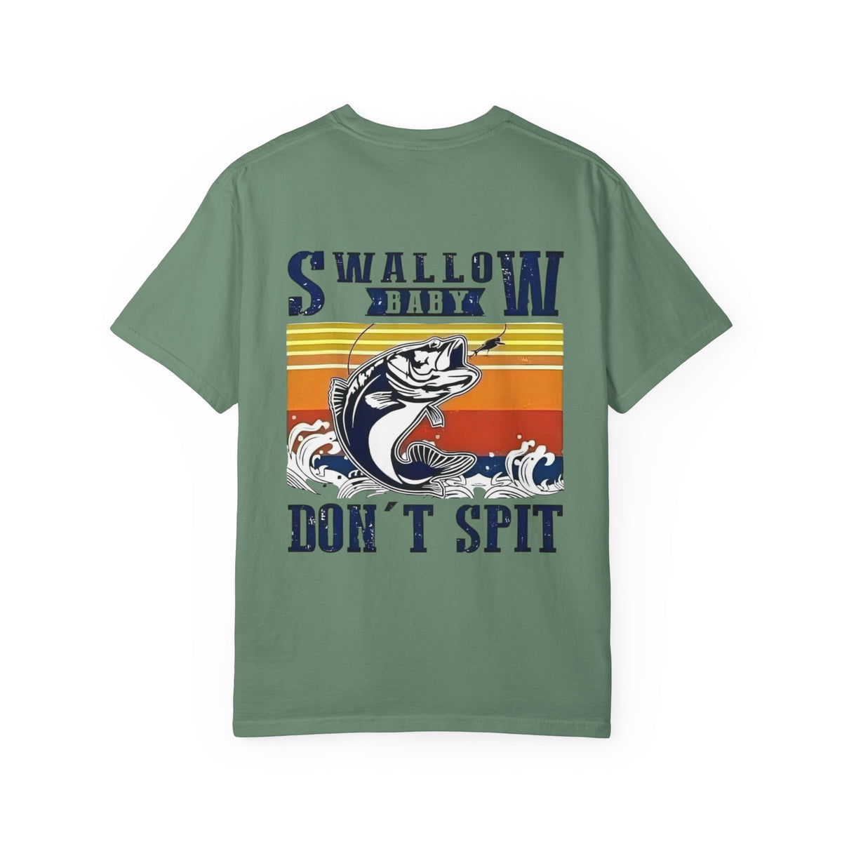 Swallow Baby Don't Spit Fishing Graphic T-Shirt | Retro Sunset Bass Design