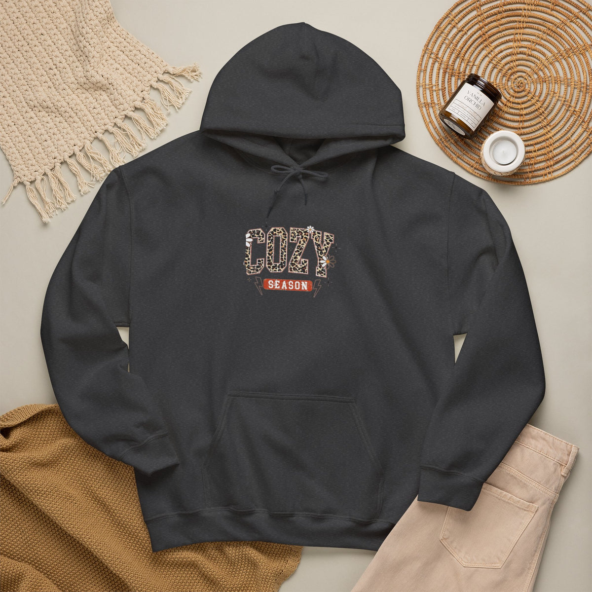 Cozy Season Hoodie — Leopard Script "Cozy" Fall Sweatshirt