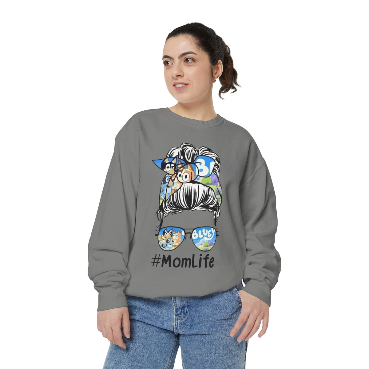 #MomLife Messy Bun Graphic Sweatshirt
