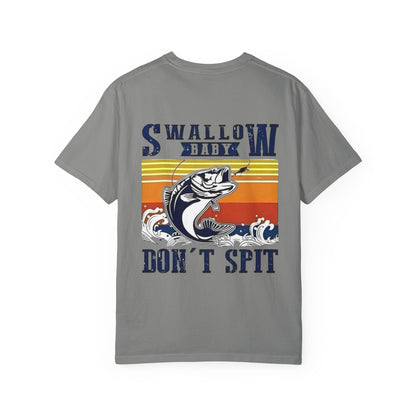 Swallow Baby Don't Spit Fishing Graphic T-Shirt | Retro Sunset Bass Design