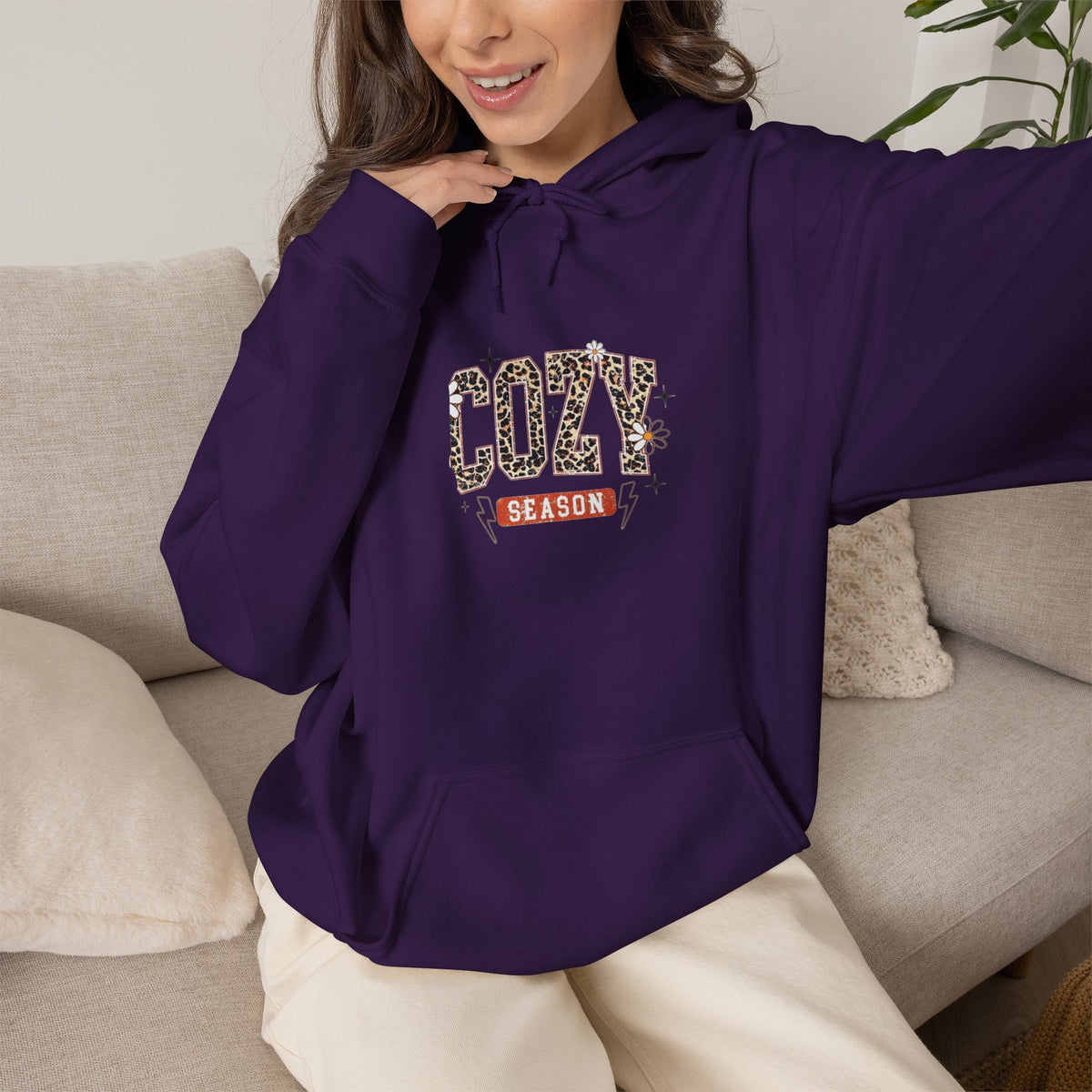 Cozy Season Hoodie — Leopard Script "Cozy" Fall Sweatshirt