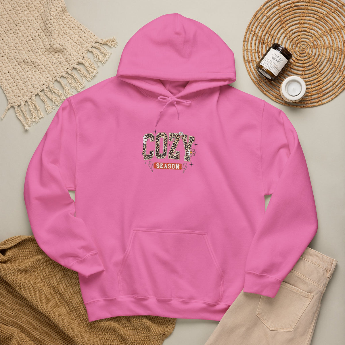 Cozy Season Hoodie — Leopard Script "Cozy" Fall Sweatshirt