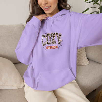 Cozy Season Hoodie — Leopard Script "Cozy" Fall Sweatshirt