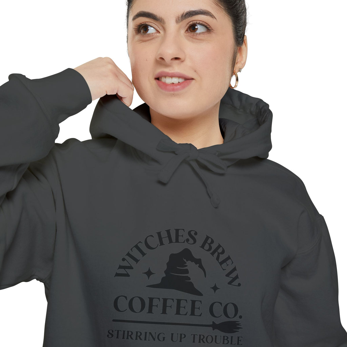 Witches Brew Coffee Co. Hoodie — "Stirring Up Trouble" Halloween Sweatshirt