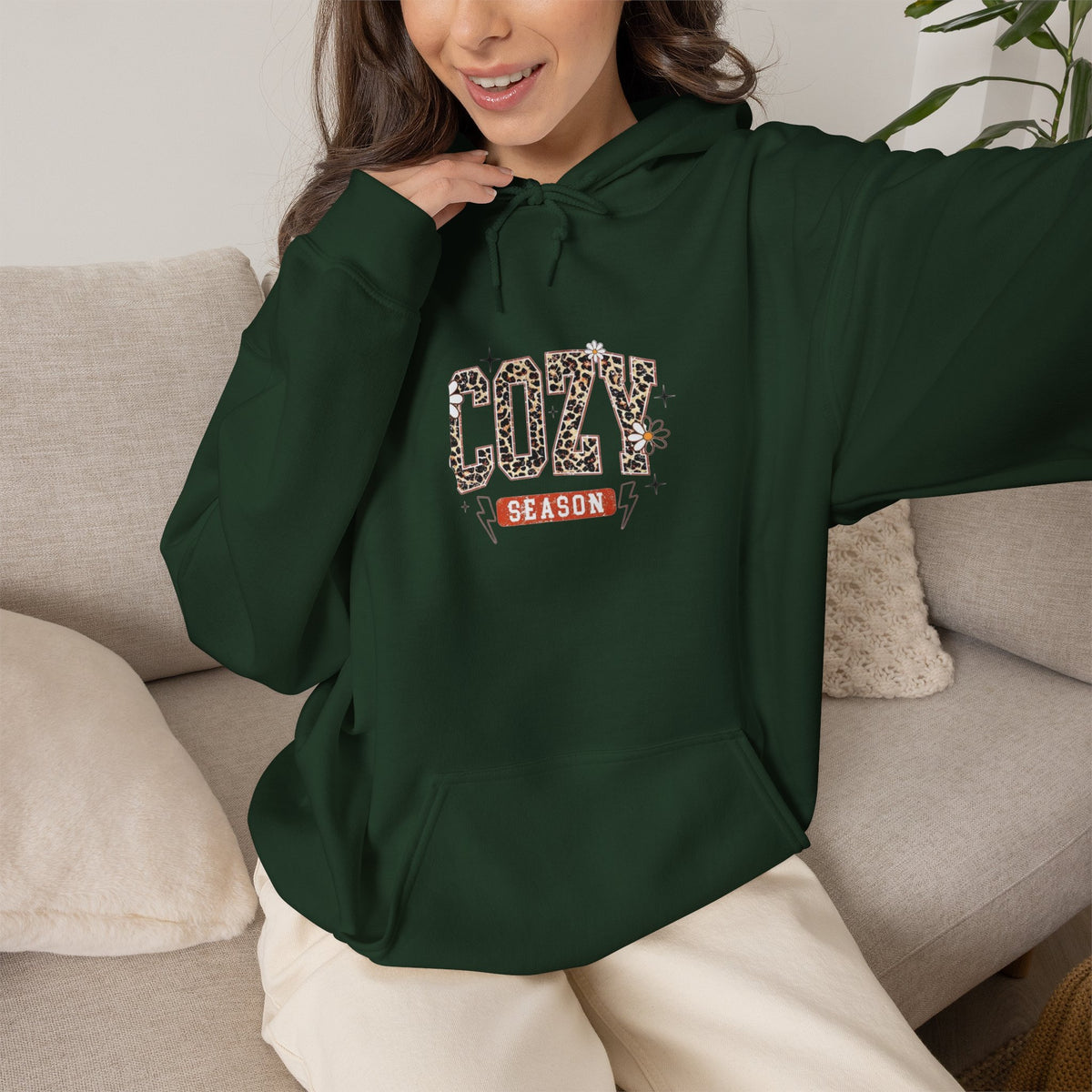 Cozy Season Hoodie — Leopard Script "Cozy" Fall Sweatshirt