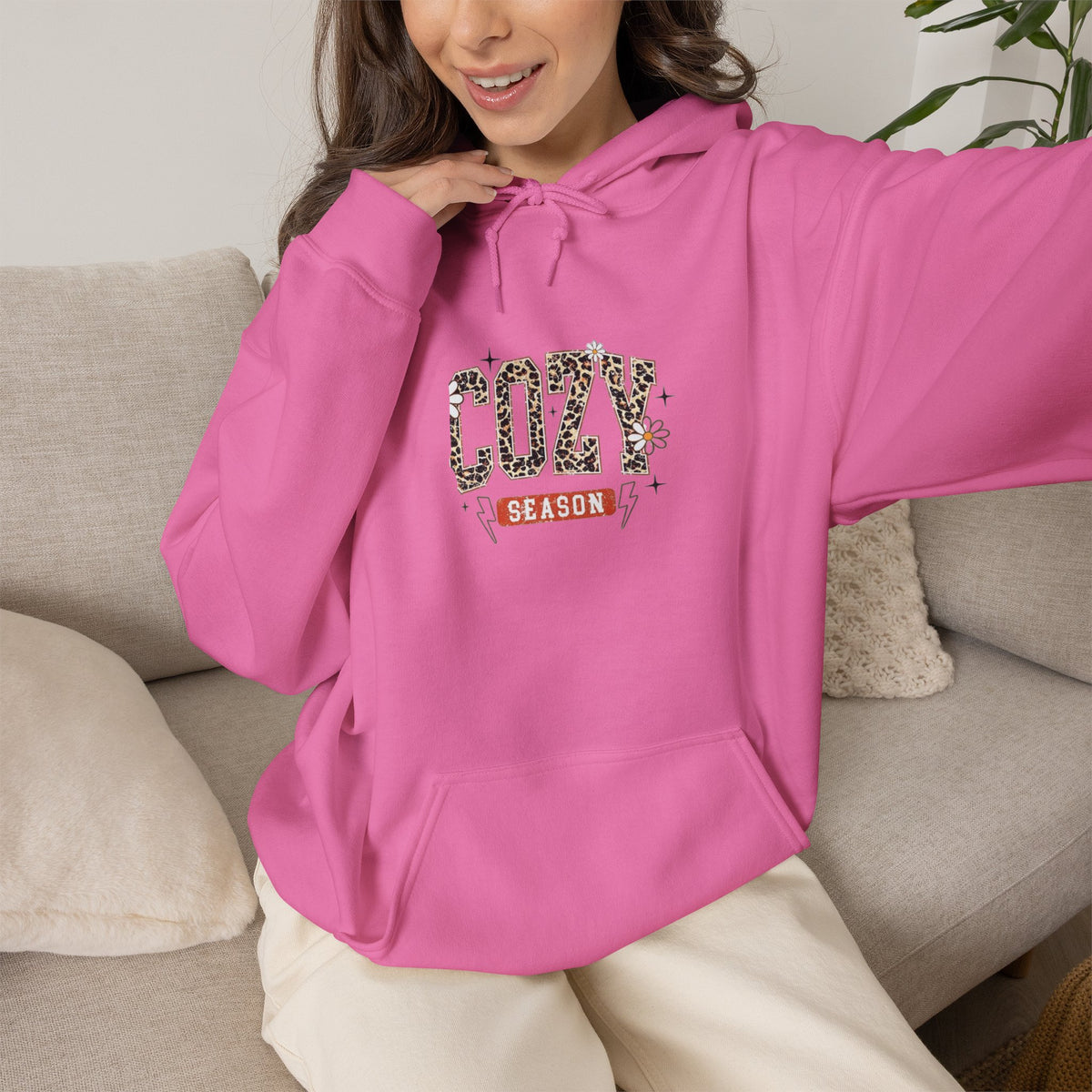Cozy Season Hoodie — Leopard Script "Cozy" Fall Sweatshirt