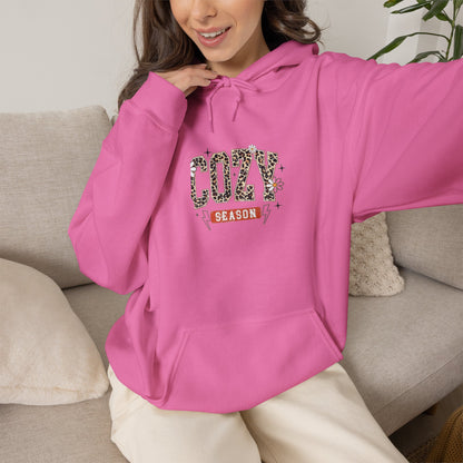 Cozy Season Hoodie — Leopard Script "Cozy" Fall Sweatshirt