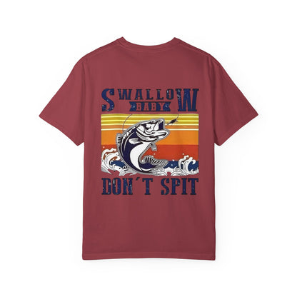Swallow Baby Don't Spit Fishing Graphic T-Shirt | Retro Sunset Bass Design