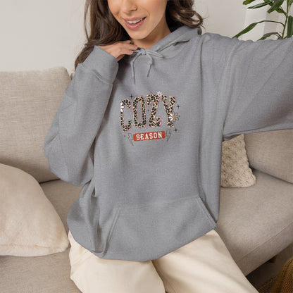 Cozy Season Hoodie — Leopard Script "Cozy" Fall Sweatshirt