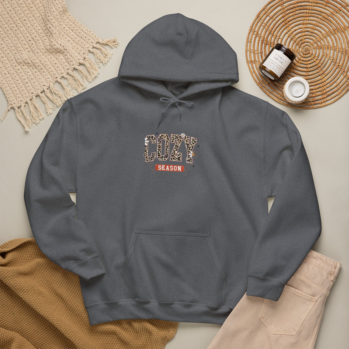 Cozy Season Hoodie — Leopard Script "Cozy" Fall Sweatshirt