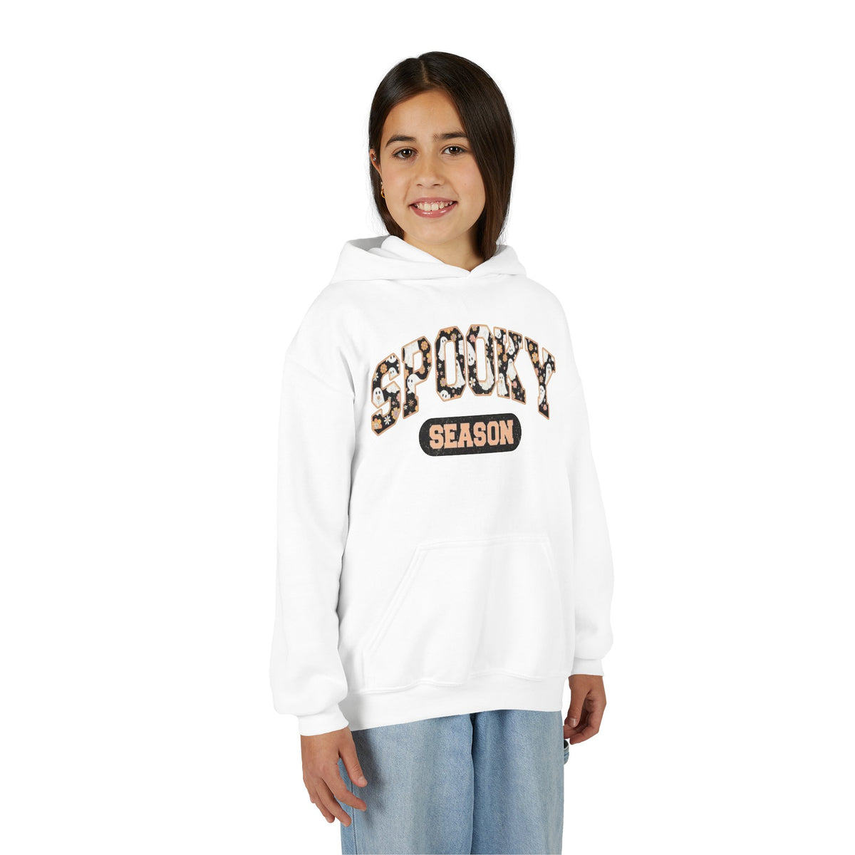 Spooky Season Youth Hoodie — Leopard Print "Spooky Season" Fall Sweatshirt