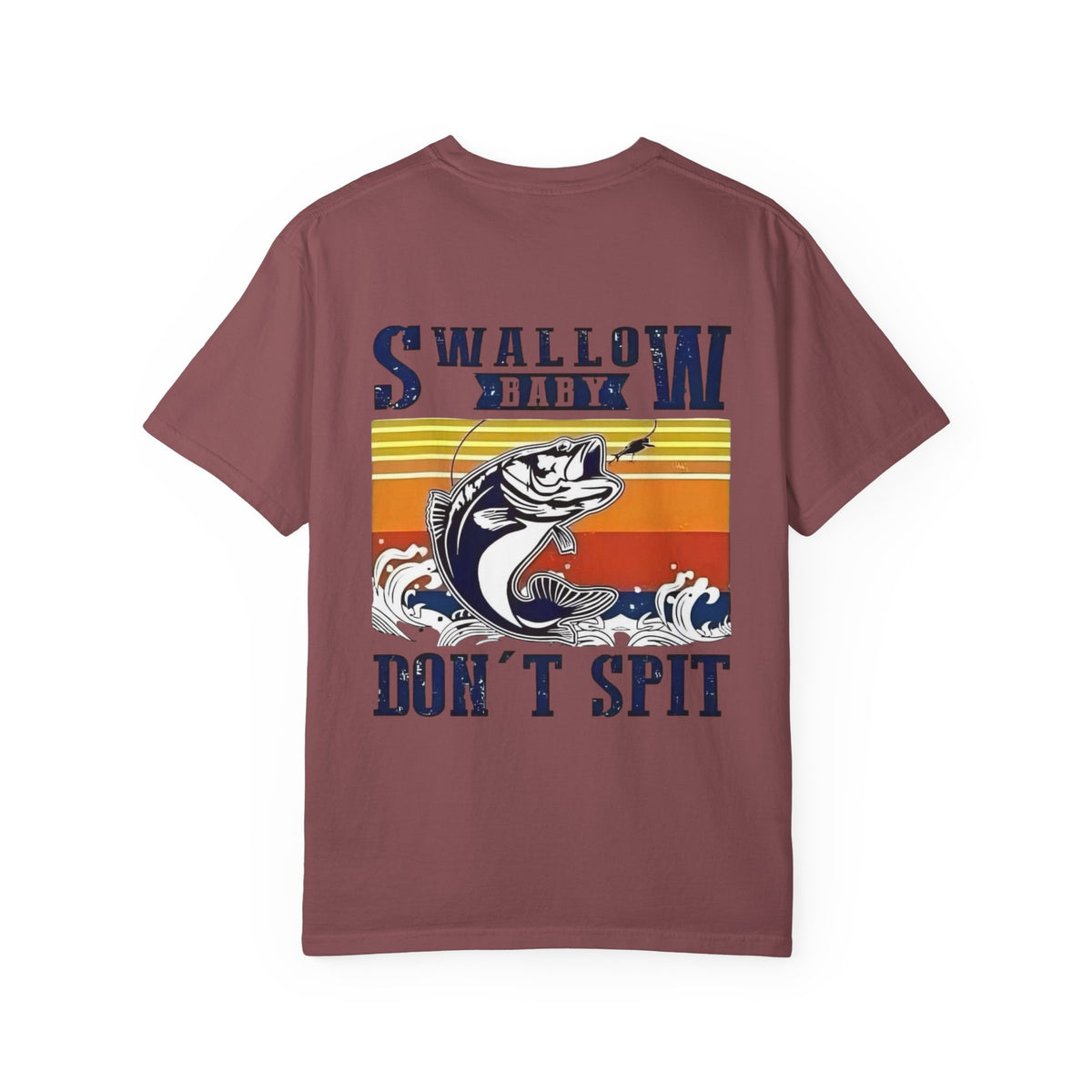 Swallow Baby Don't Spit Fishing Graphic T-Shirt | Retro Sunset Bass Design