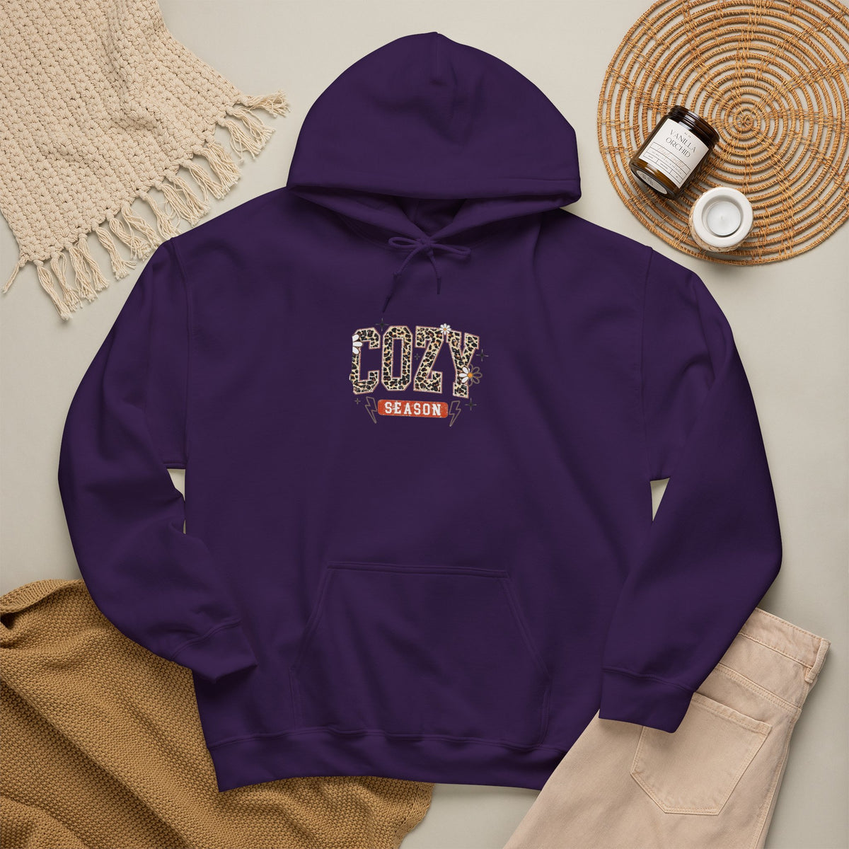 Cozy Season Hoodie — Leopard Script "Cozy" Fall Sweatshirt