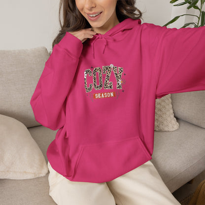 Cozy Season Hoodie — Leopard Script "Cozy" Fall Sweatshirt