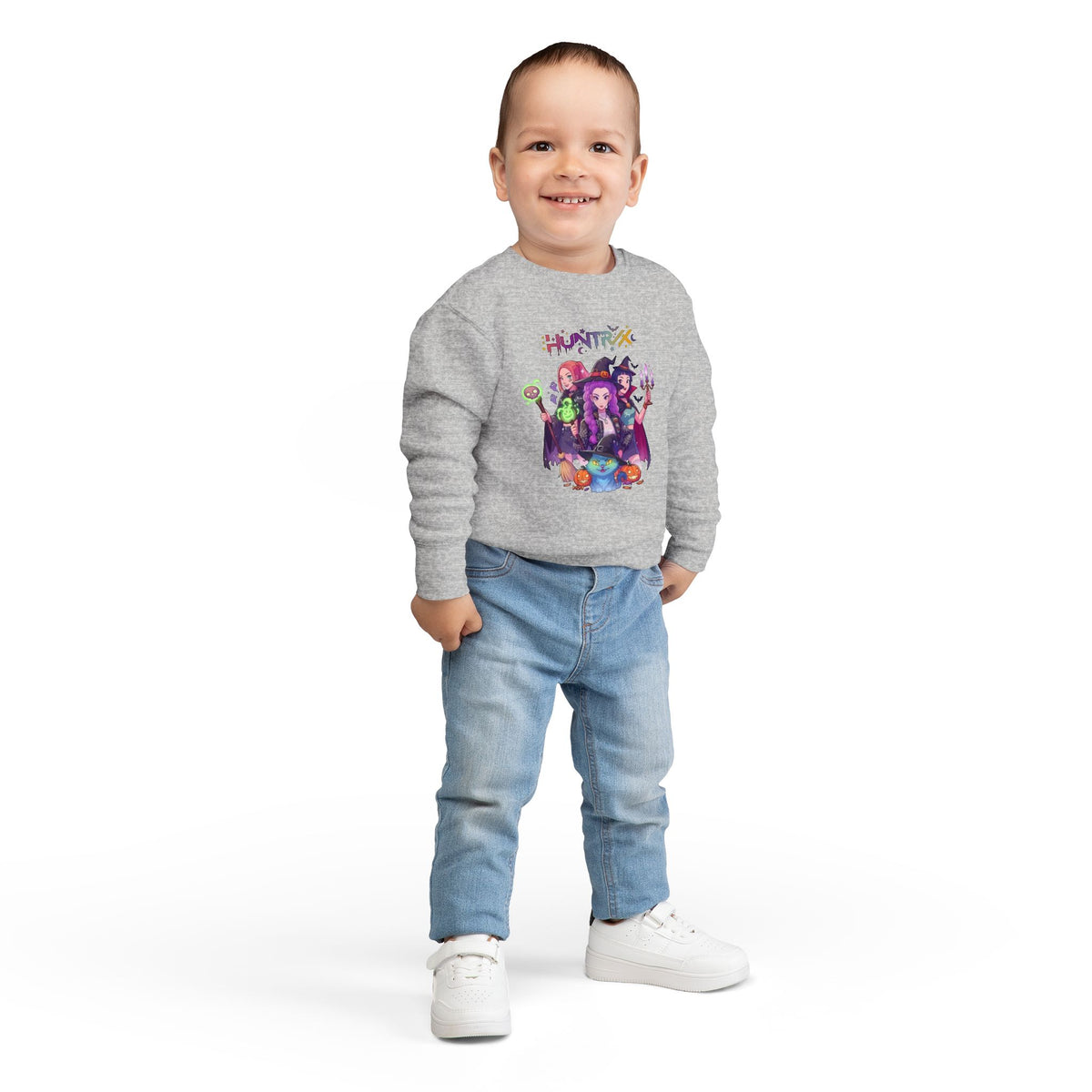 Cute Witch Sisters Halloween Crewneck - Toddler Sweatshirt