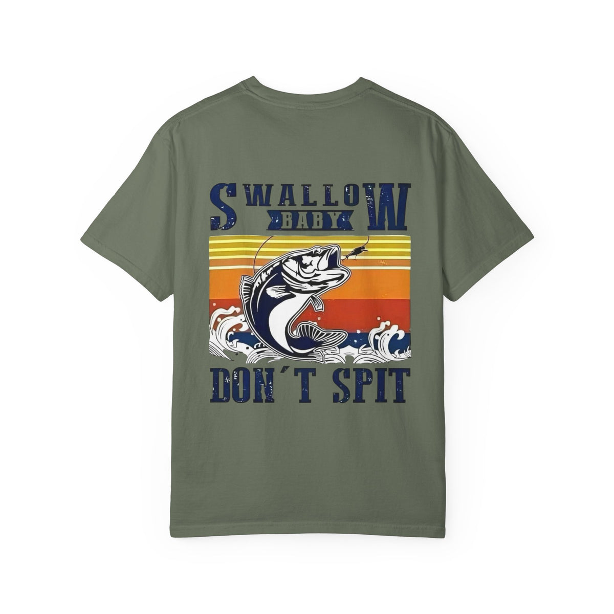 Swallow Baby Don't Spit Fishing Graphic T-Shirt | Retro Sunset Bass Design