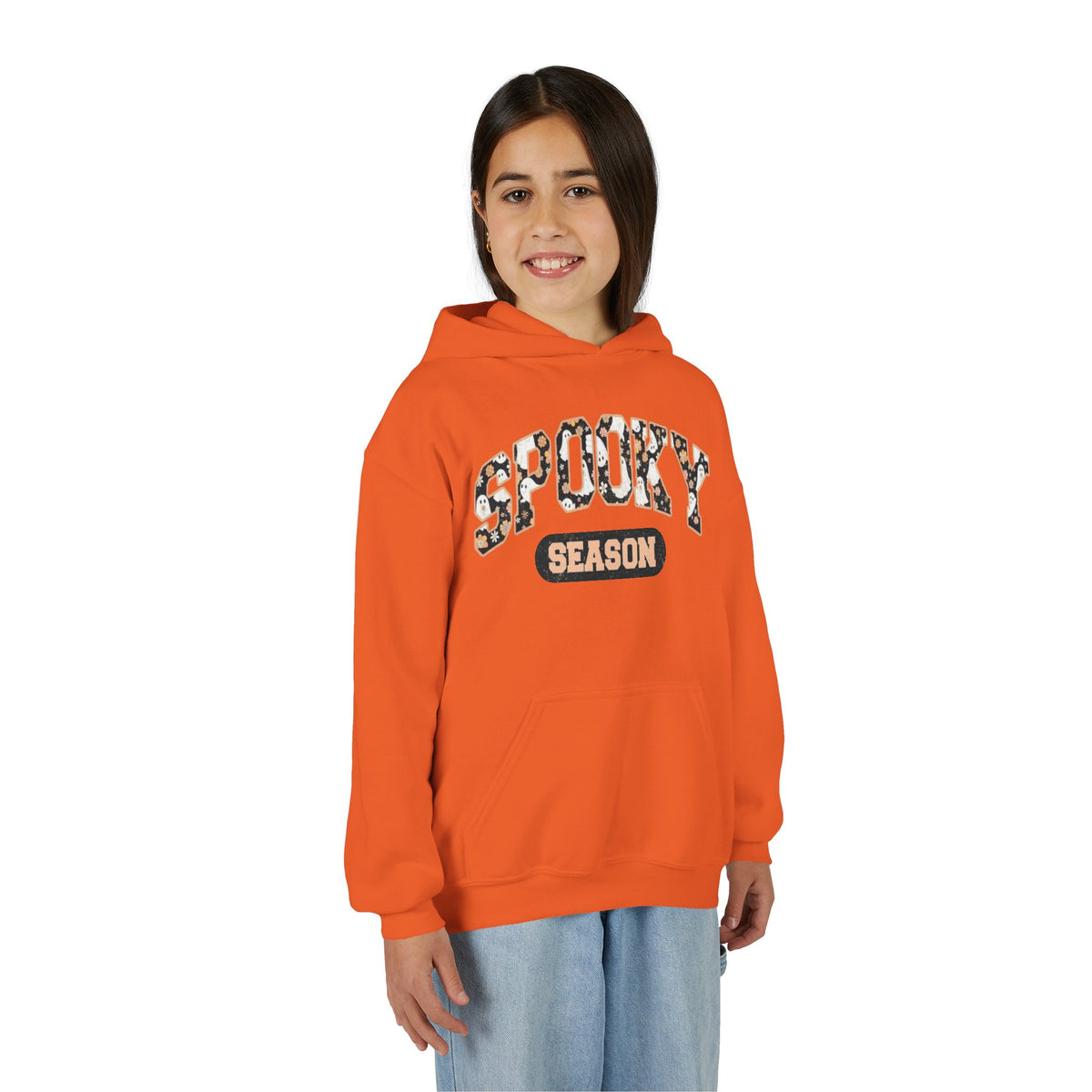 Spooky Season Youth Hoodie — Leopard Print "Spooky Season" Fall Sweatshirt