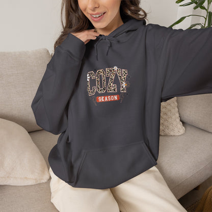 Cozy Season Hoodie — Leopard Script "Cozy" Fall Sweatshirt