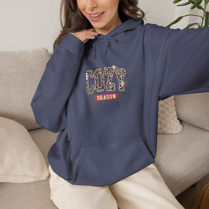 Cozy Season Hoodie — Leopard Script "Cozy" Fall Sweatshirt