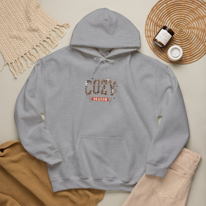 Cozy Season Hoodie — Leopard Script "Cozy" Fall Sweatshirt