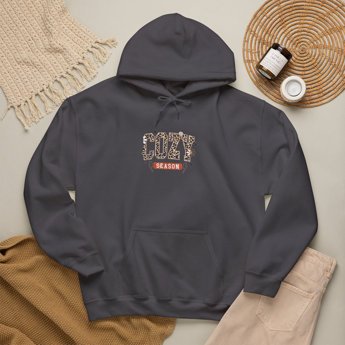 Cozy Season Hoodie — Leopard Script "Cozy" Fall Sweatshirt
