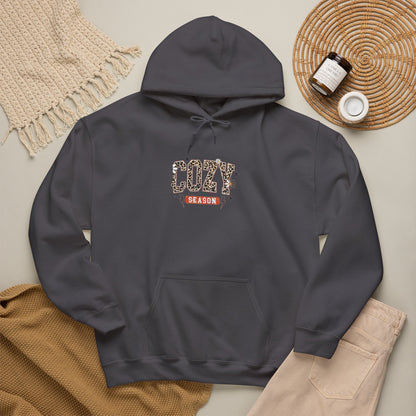 Cozy Season Hoodie — Leopard Script "Cozy" Fall Sweatshirt