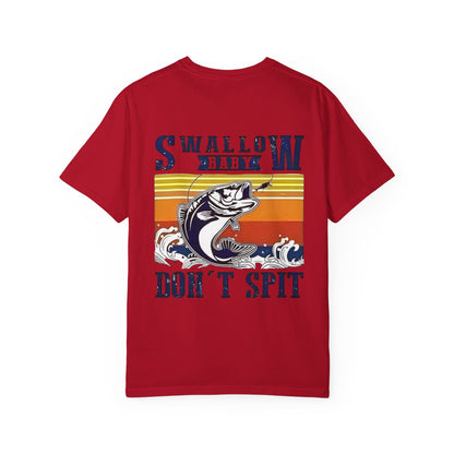 Swallow Baby Don't Spit Fishing Graphic T-Shirt | Retro Sunset Bass Design