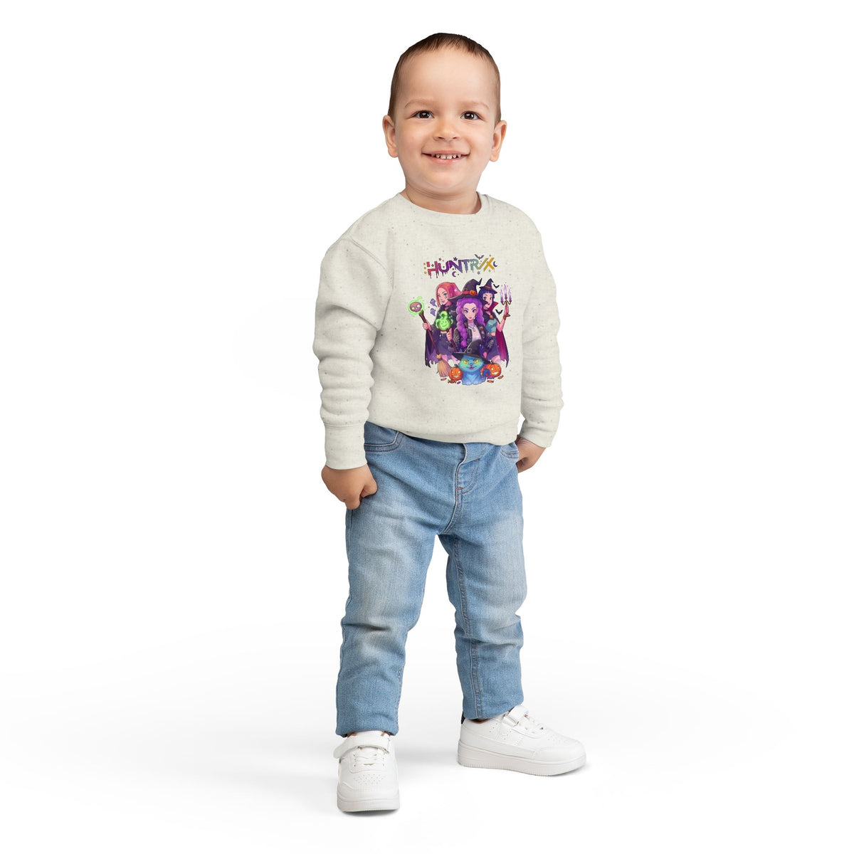 Cute Witch Sisters Halloween Crewneck - Toddler Sweatshirt