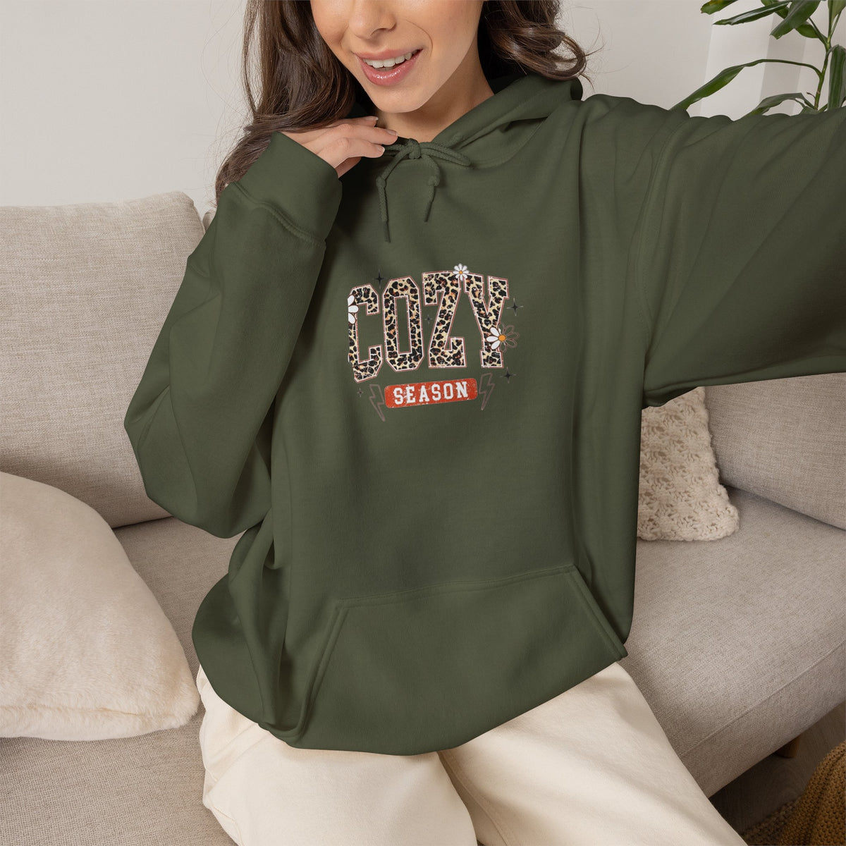 Cozy Season Hoodie — Leopard Script "Cozy" Fall Sweatshirt