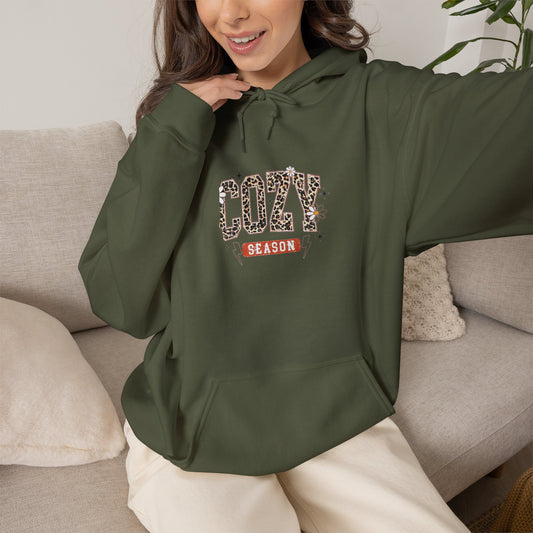 Cozy Season Hoodie — Leopard Script "Cozy" Fall Sweatshirt