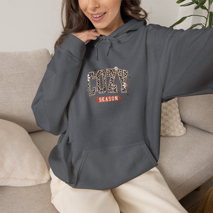 Cozy Season Hoodie — Leopard Script "Cozy" Fall Sweatshirt