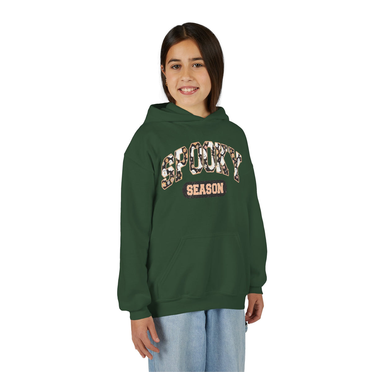 Spooky Season Youth Hoodie — Leopard Print "Spooky Season" Fall Sweatshirt