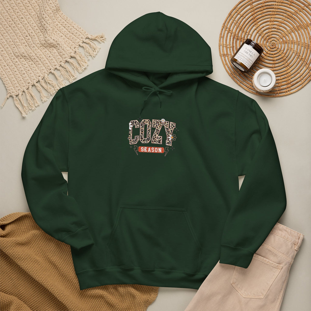 Cozy Season Hoodie — Leopard Script "Cozy" Fall Sweatshirt