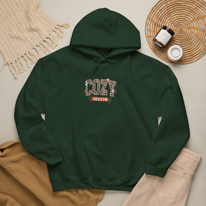 Cozy Season Hoodie — Leopard Script "Cozy" Fall Sweatshirt