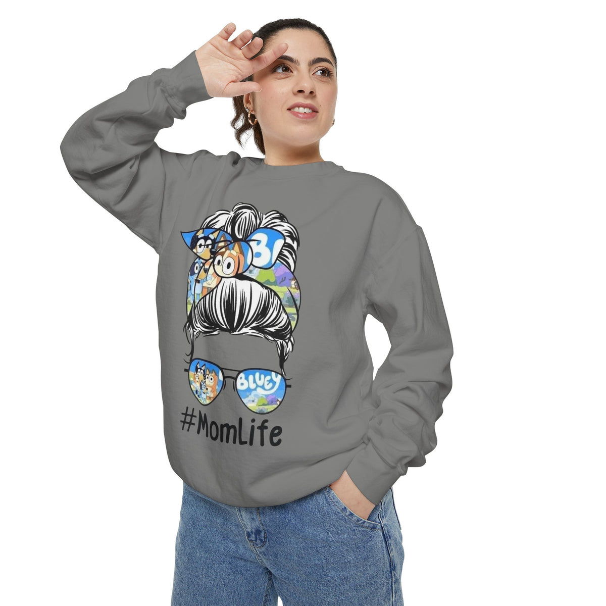 #MomLife Messy Bun Graphic Sweatshirt