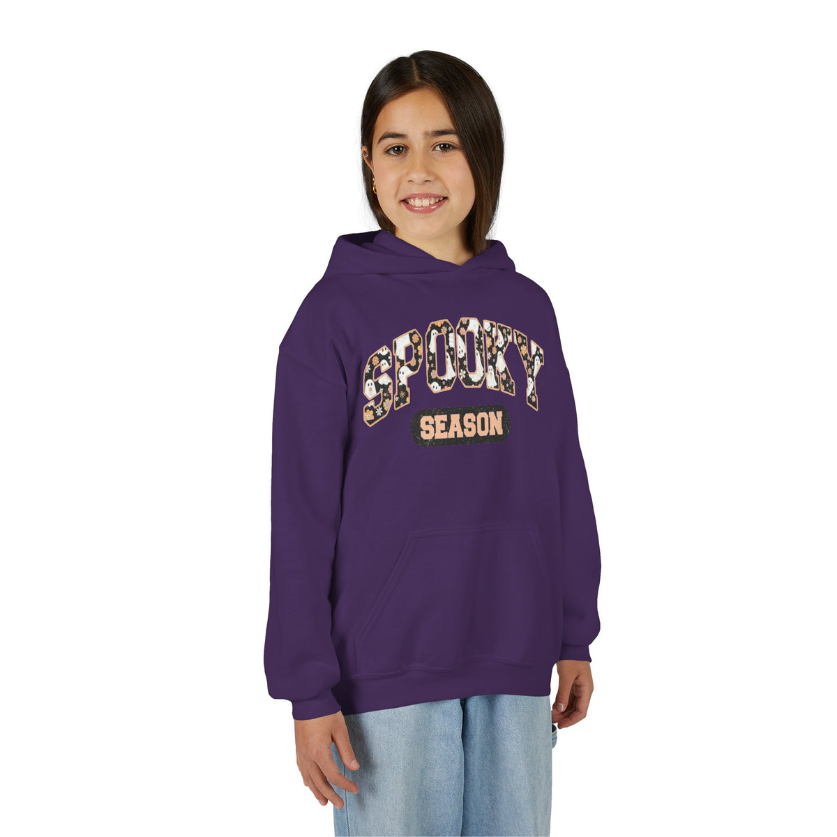Spooky Season Youth Hoodie — Leopard Print "Spooky Season" Fall Sweatshirt