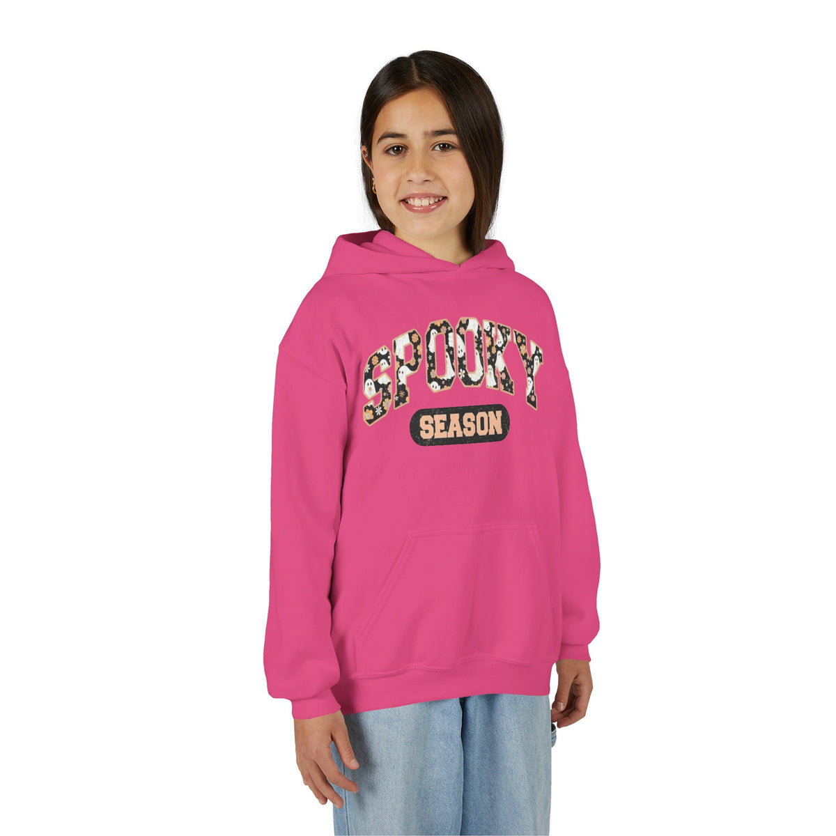 Spooky Season Youth Hoodie — Leopard Print "Spooky Season" Fall Sweatshirt