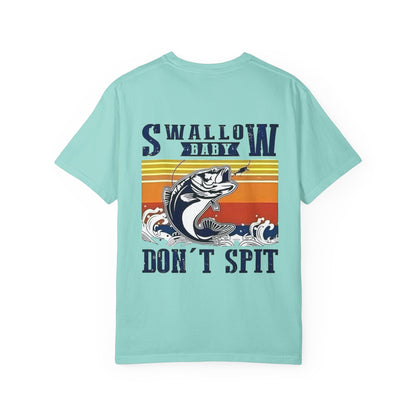 Swallow Baby Don't Spit Fishing Graphic T-Shirt | Retro Sunset Bass Design