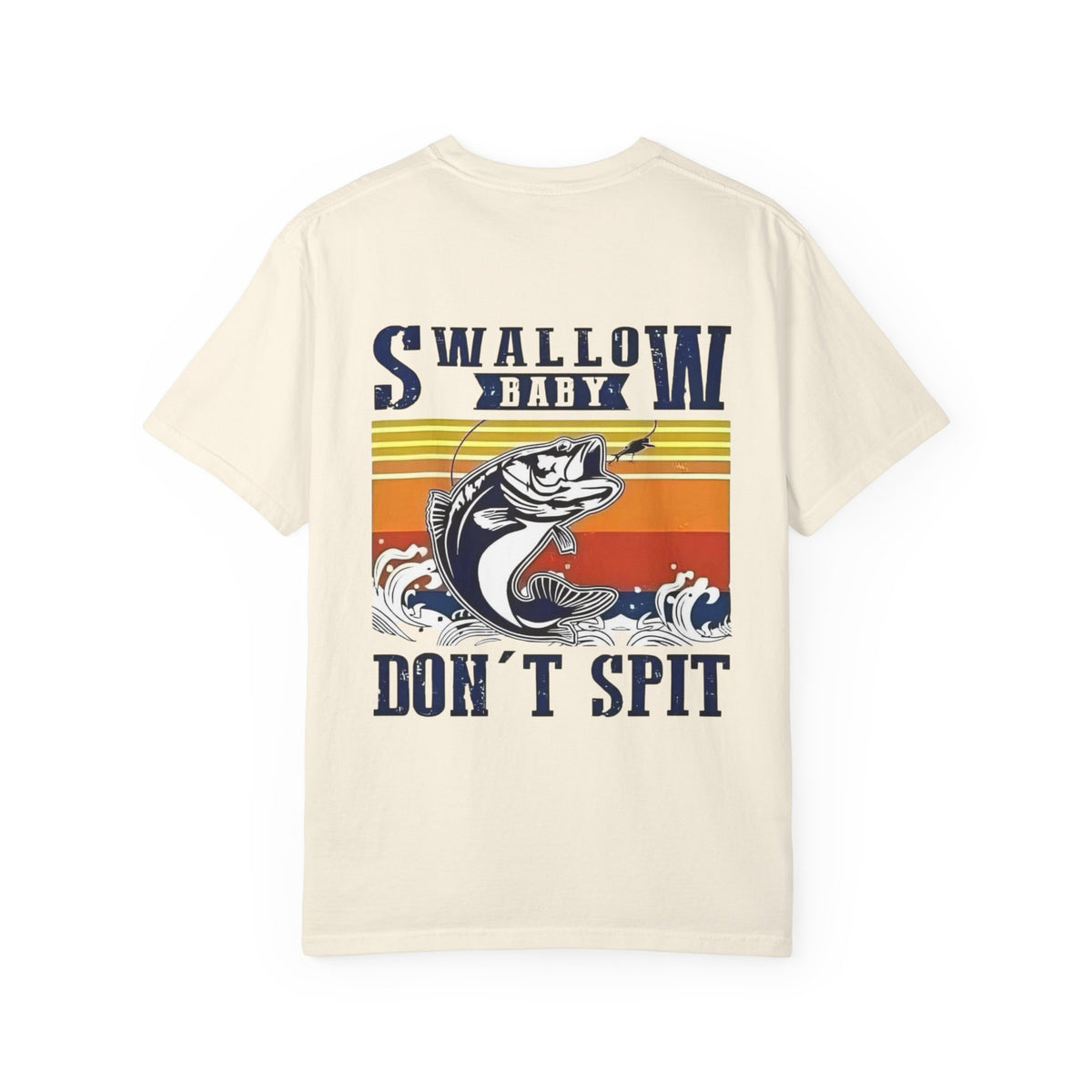 Swallow Baby Don't Spit Fishing Graphic T-Shirt | Retro Sunset Bass Design