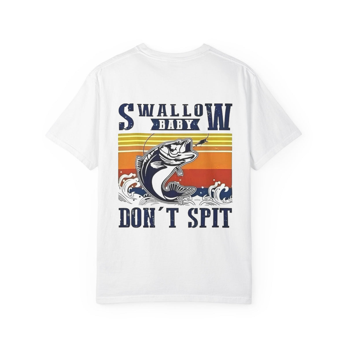 Swallow Baby Don't Spit Fishing Graphic T-Shirt | Retro Sunset Bass Design