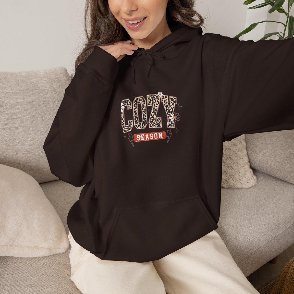 Cozy Season Hoodie — Leopard Script "Cozy" Fall Sweatshirt